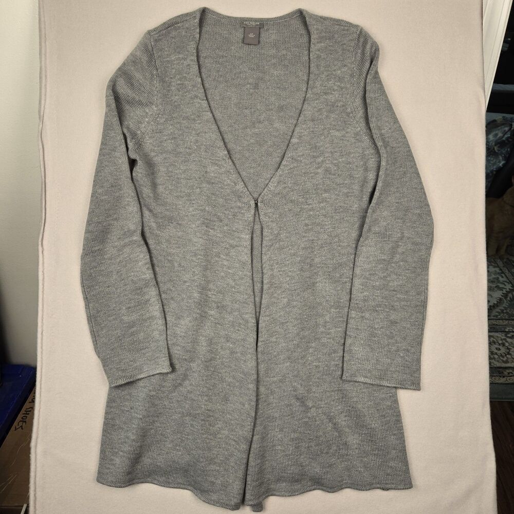 Ann Taylor Petites Open Front Cardigan Size Large Gray Angora Lightweight Knit